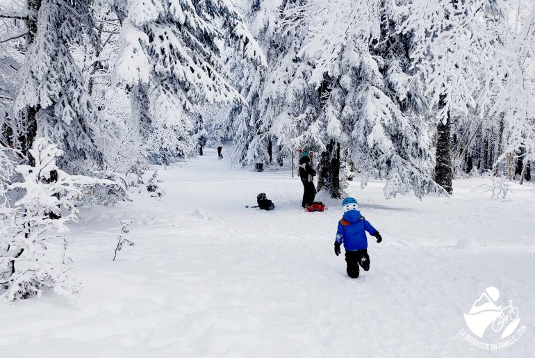 randonnée, famille, enfant, neige