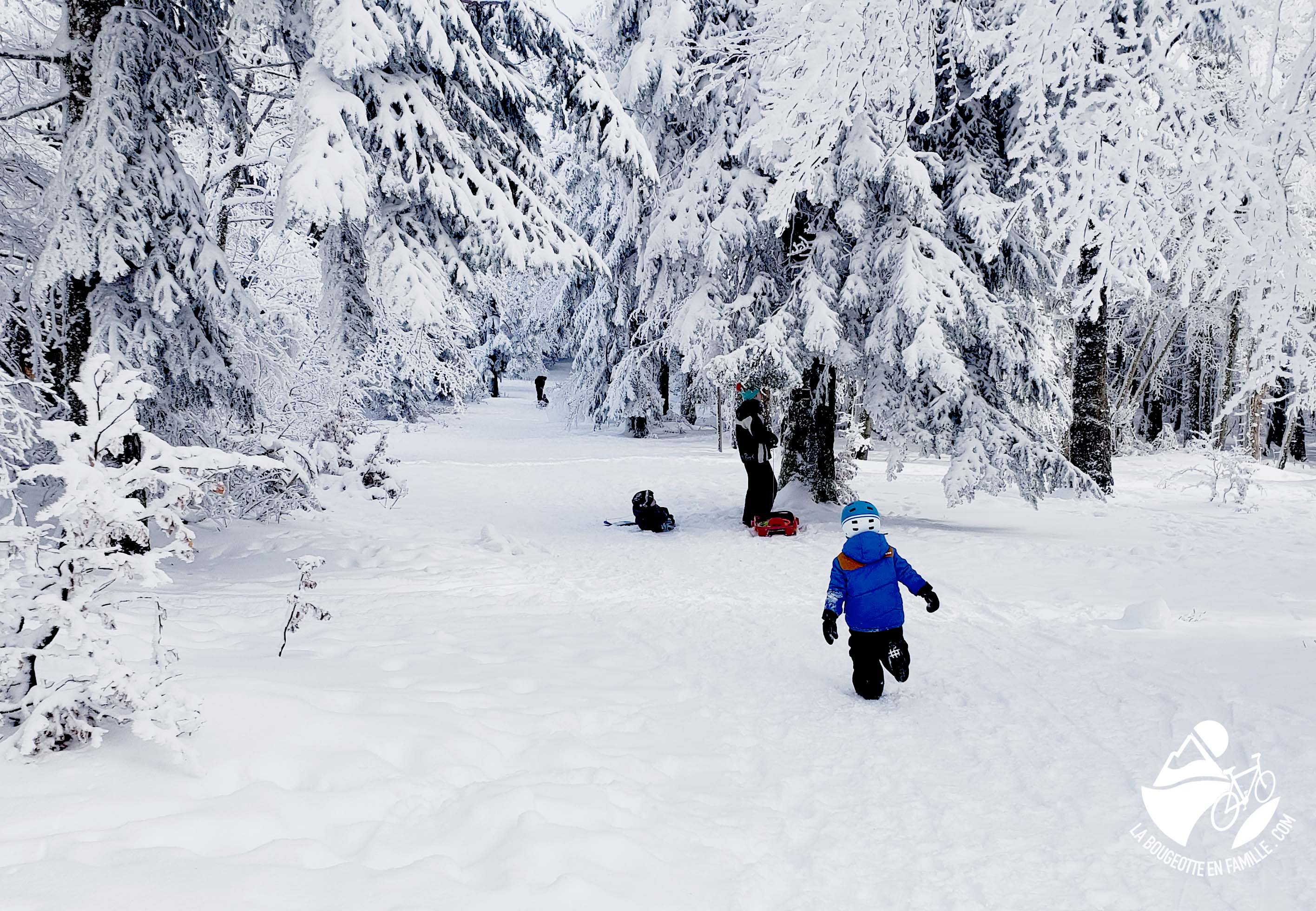 randonnée, famille, enfant, neige